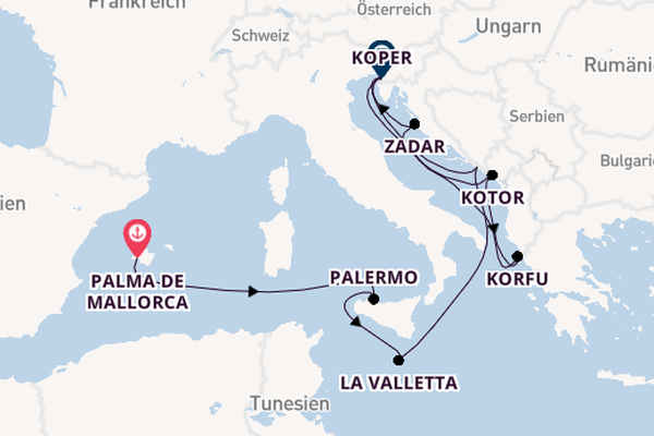 Mittelmeer ab Palma de Mallorca, Spanien auf der Mein Schiff 4