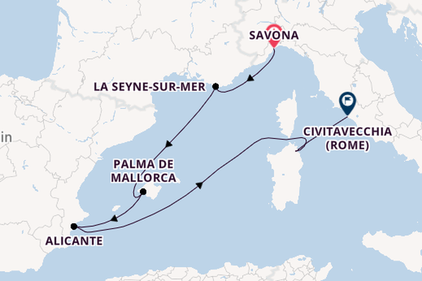 Westelijke Middellandse Zee vanaf Savona, Italië met de Costa Pacifica