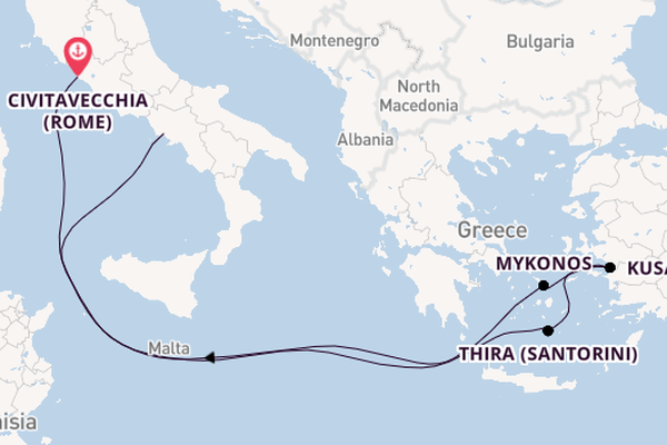 Middellandse Zee vanaf Civitavecchia (Rome), Italië met de MSC Divina