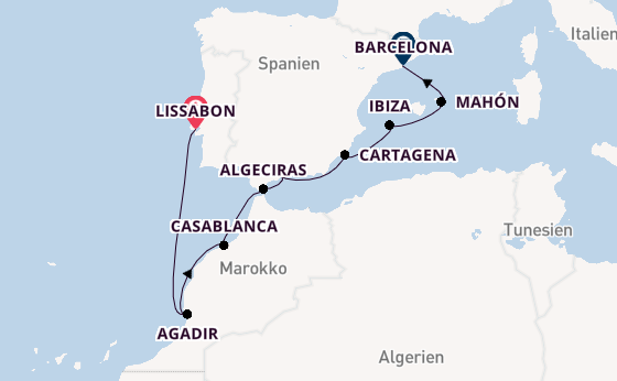 Westliches Mittelmeer ab Lissabon, Portugal auf der Marina