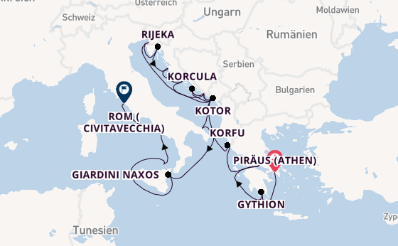 Mittelmeer ab Piräus (Athen), Griechenland auf der Seabourn Ovation