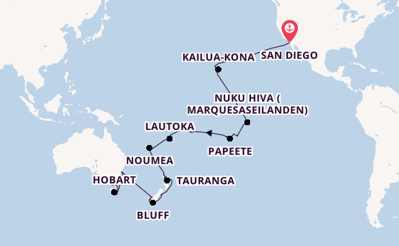 Transpacifisch vanaf San Diego, Verenigde Staten met de Silver Whisper