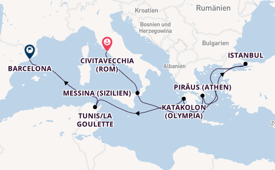 Mittelmeer ab Civitavecchia (Rom), Italien auf der Costa Favolosa