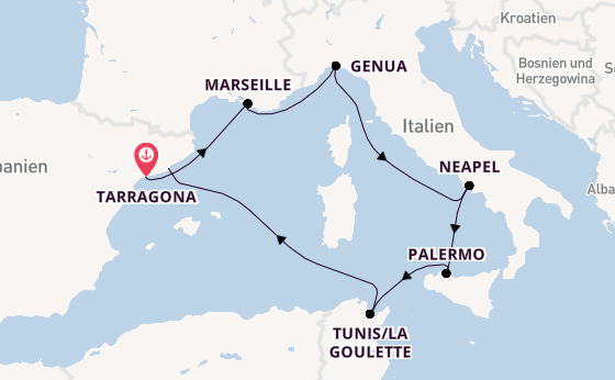 Westliches Mittelmeer ab Tarragona, Spanien auf der MSC Euribia