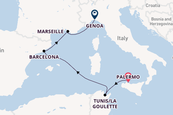 Western Mediterranean from Palermo, Sicily, Italy with the MSC Euribia