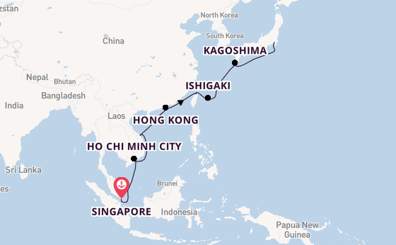 Japan from Singapore, Singapore with the Diamond Princess