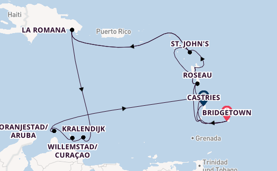 Südliche Karibik ab Bridgetown, Barbados auf AIDAperla