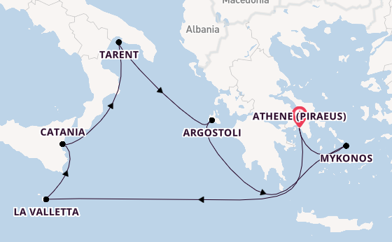 Middellandse Zee vanaf Athene (Piraeus), Griekenland met de Costa Fascinosa