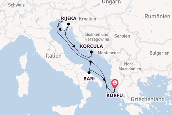 Mittelmeer ab Korfu, Griechenland auf AIDAblu