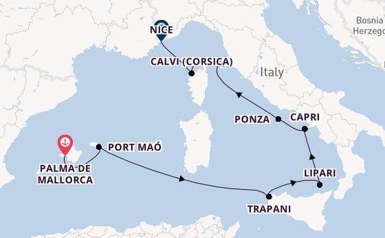 Westelijke Middellandse Zee vanaf Palma de Mallorca, Mallorca, Spanje met de MS EUROPA