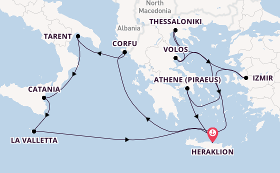 Middellandse Zee vanaf Heraklion, Griekenland met de Mein Schiff 5