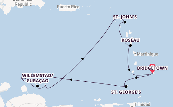 Southern Caribbean from Bridgetown, Barbados with the Seven Seas Grandeur
