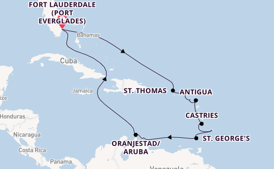 Caribbean from Fort Lauderdale (Port Everglades), Florida, USA with the Island Princess