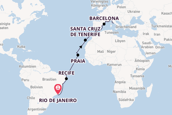 Transatlantik ab Rio de Janeiro, Brasilien auf der Seabourn Venture