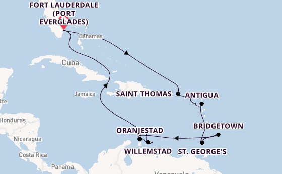 Caribbean from Fort Lauderdale (Port Everglades), Florida with the Island Princess