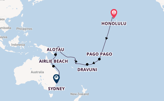 South Pacific from Honolulu, Hawaii, USA with the Coral Princess