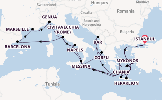 Middellandse Zee vanaf Istanbul, Turkije met de Sun Princess