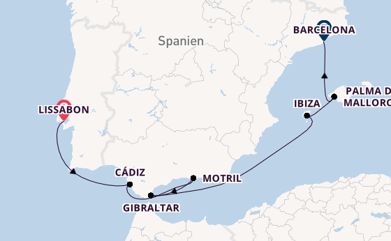 Westliches Mittelmeer ab Lissabon, Portugal auf der Norwegian Dawn