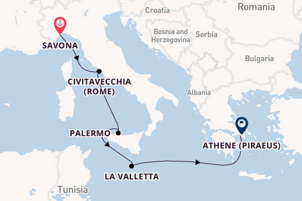 Westelijke Middellandse Zee vanaf Savona, Italië met de Costa Fortuna
