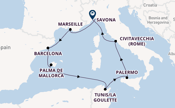 Westelijke Middellandse Zee vanaf Genua, Italië met de Costa Toscana