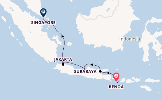 Indonesië vanaf Bali (Benoa), Indonesië met de Seven Seas Mariner