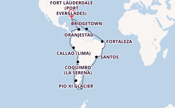South America from Fort Lauderdale (Port Everglades), Florida with the Queen Anne