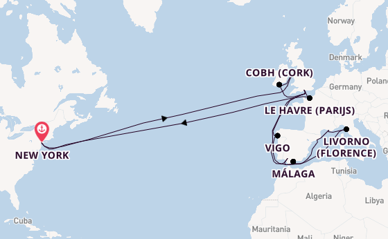 trans-Atlantisch vanaf New York, Verenigde Staten met de Queen Mary 2