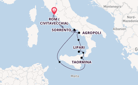 Westliches Mittelmeer ab Civitavecchia (Rom), Italien auf der Royal Clipper