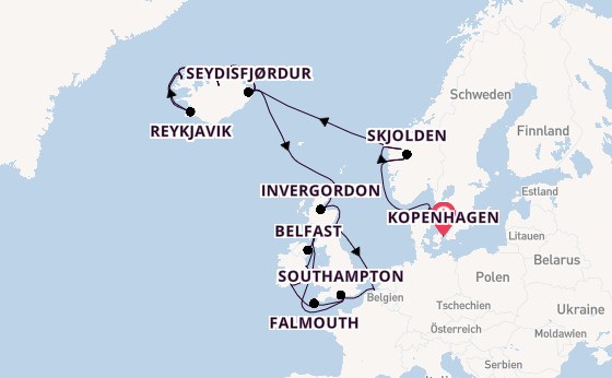 Britische Inseln ab Kopenhagen, Dänemark auf der Regal Princess