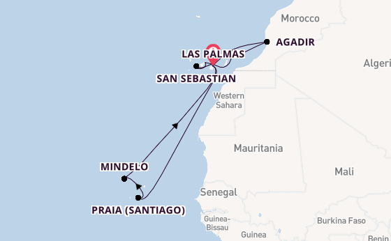 Canarische Eilanden vanaf Las Palmas, Gran Canaria, Spanje met de Mein Schiff 7