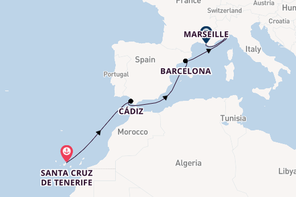 Western Mediterranean from Santa Cruz de Tenerife, Spain with the Costa Toscana