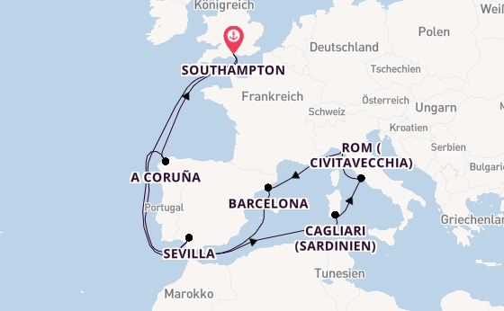 Westliches Mittelmeer ab Southampton, Großbritannien auf der Celebrity Apex