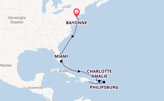 Östliche Karibik ab Bayonne, New Jersey, USA auf der Mein Schiff 1