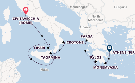 Middellandse Zee vanaf Civitavecchia (Rome), Italië met de Royal Clipper