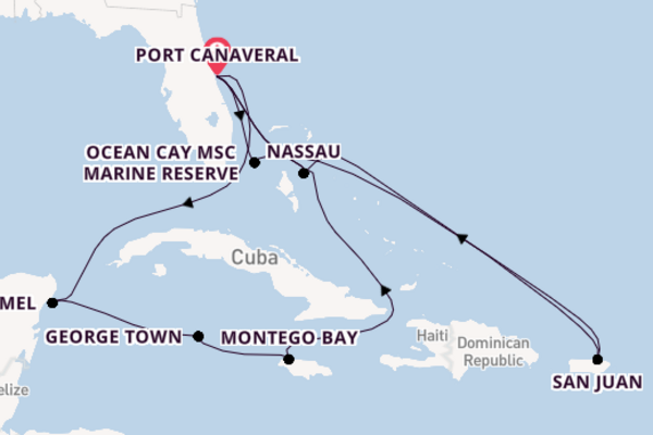 Caribbean from Port Canaveral, Florida with the MSC Grandiosa