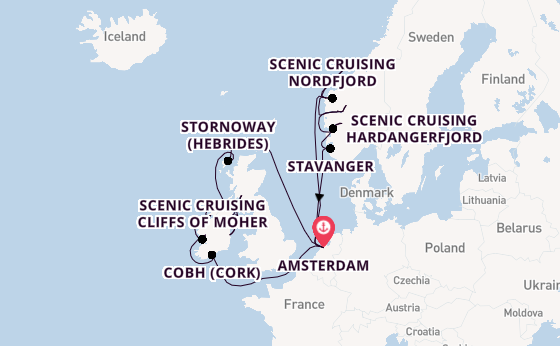 British Isles from Amsterdam, Netherlands with the Zuiderdam