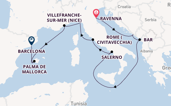 Western Mediterranean from Ravenna, Italy with the Norwegian Viva