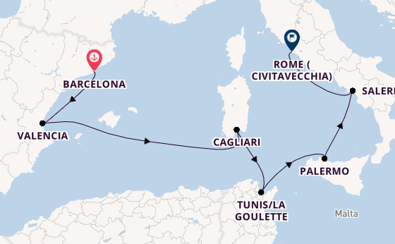 Western Mediterranean from Barcelona, Spain with the Viking Sea