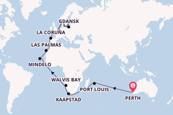 Afrika vanaf Perth, Australië met de Crown Princess