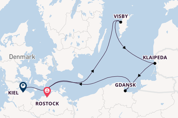 Oostzee vanaf Rostock, Warnemünde, Duitsland met de Mein Schiff 7