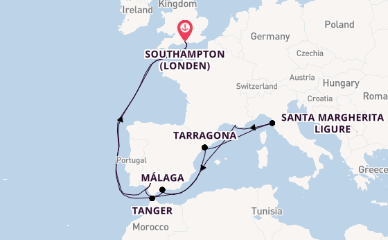 Westelijke Middellandse Zee vanaf Southampton (Londen), Engeland met de Queen Victoria
