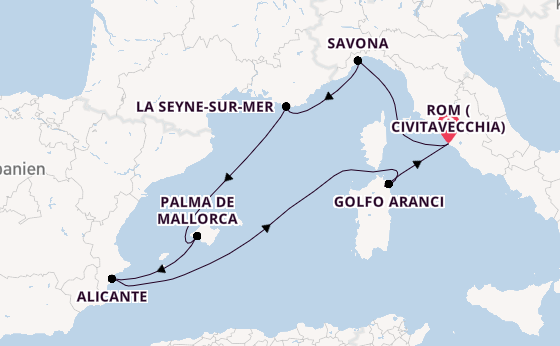 Westliches Mittelmeer ab Civitavecchia (Rom), Italien auf der Costa Pacifica