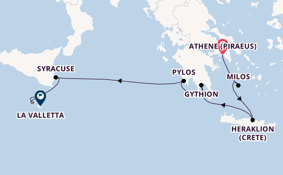 Middellandse Zee vanaf Athene (Piraeus), Griekenland met de Star Flyer