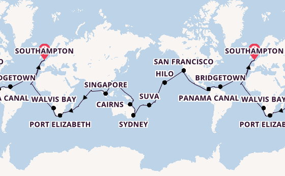 Round-the-World Trip from Australia with the Arcadia