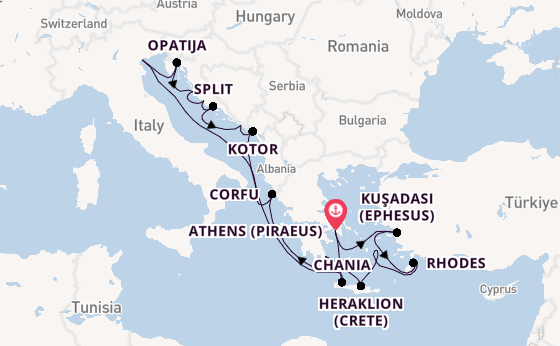 Eastern Mediterranean from Athens (Piraeus), Greece with the Azamara Onward