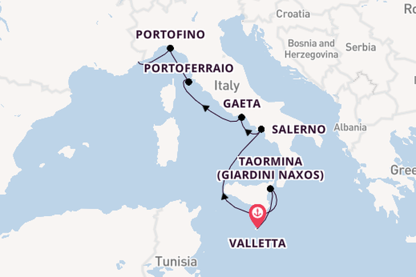 Western Mediterranean from Valletta, Malta with the Silver Shadow