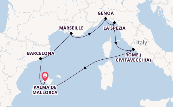 Western Mediterranean from Palma de Mallorca, Spain with the MSC World Europa