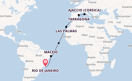 trans-Atlantisch vanaf Rio de Janeiro, Brazilië met de MSC Splendida
