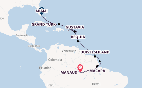 Caribbean vanaf Manaus, Brazilië met de EXPLORA I