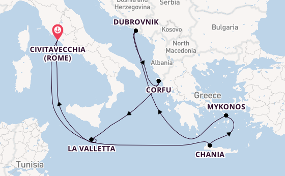 Middellandse Zee vanaf Civitavecchia (Rome), Italië met de Disney Dream